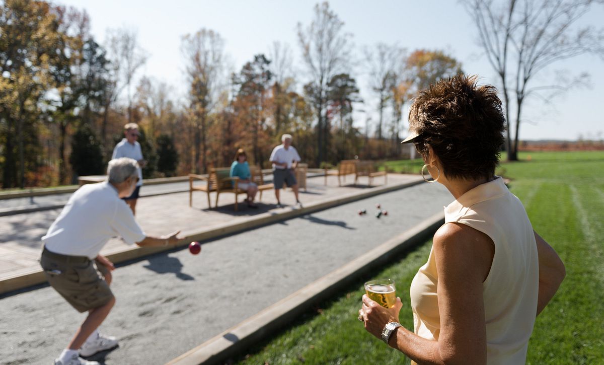 Group of friends playing bocce